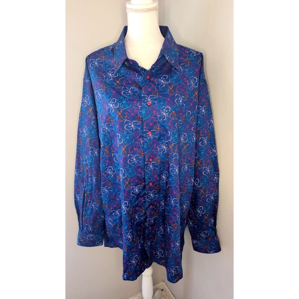 Paul Fredrick 3XL Floral Button Down Shirt Blue Pink Classic Fit Dress Shirt